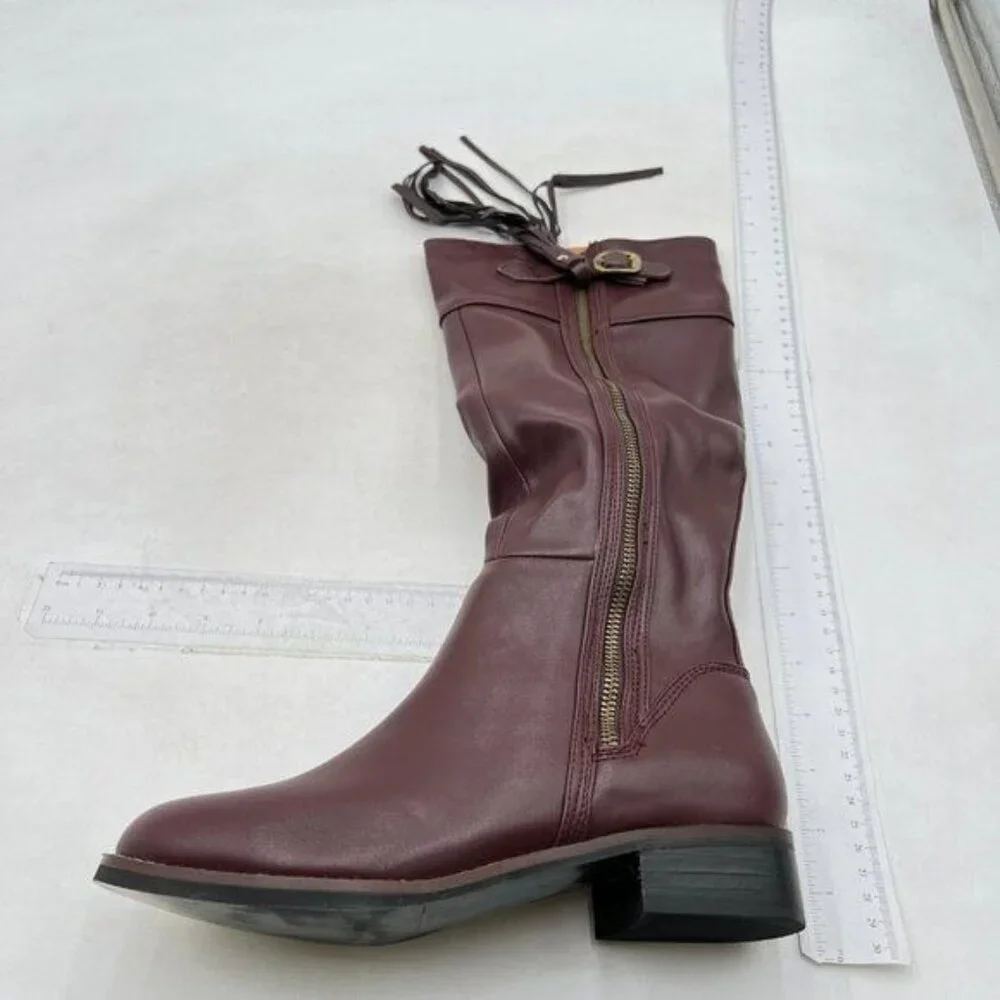 Women's Knee High Riding Boots Comfortable Low Chunky Heel Boots Brown Boots